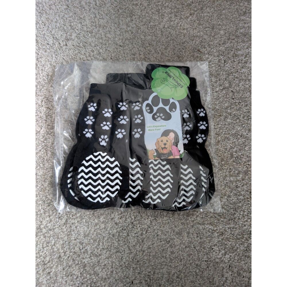 NIP EXPAWLORER ANTI-SLIP DOG SOCKS BLACK SIZE LARGE 6 PCS